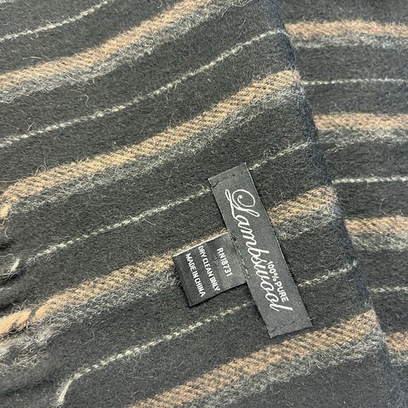 Lambswool Winter Scarf Soft Cozy Knit Striped Fringe Fall Winter Unisex 63”x12” - Picture 4 of 5